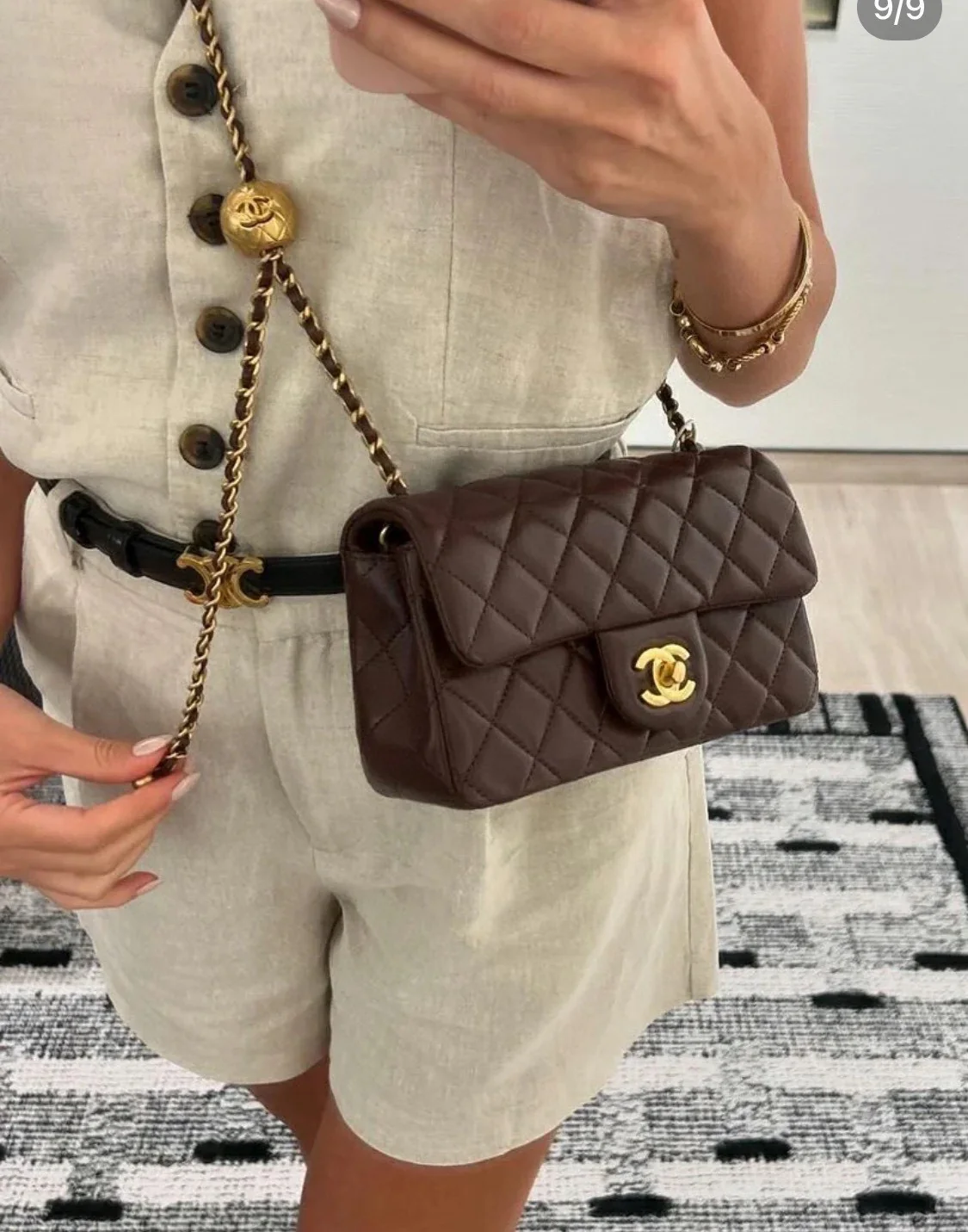 Мини-платье Chanel CF Gold Ball, бордовое.