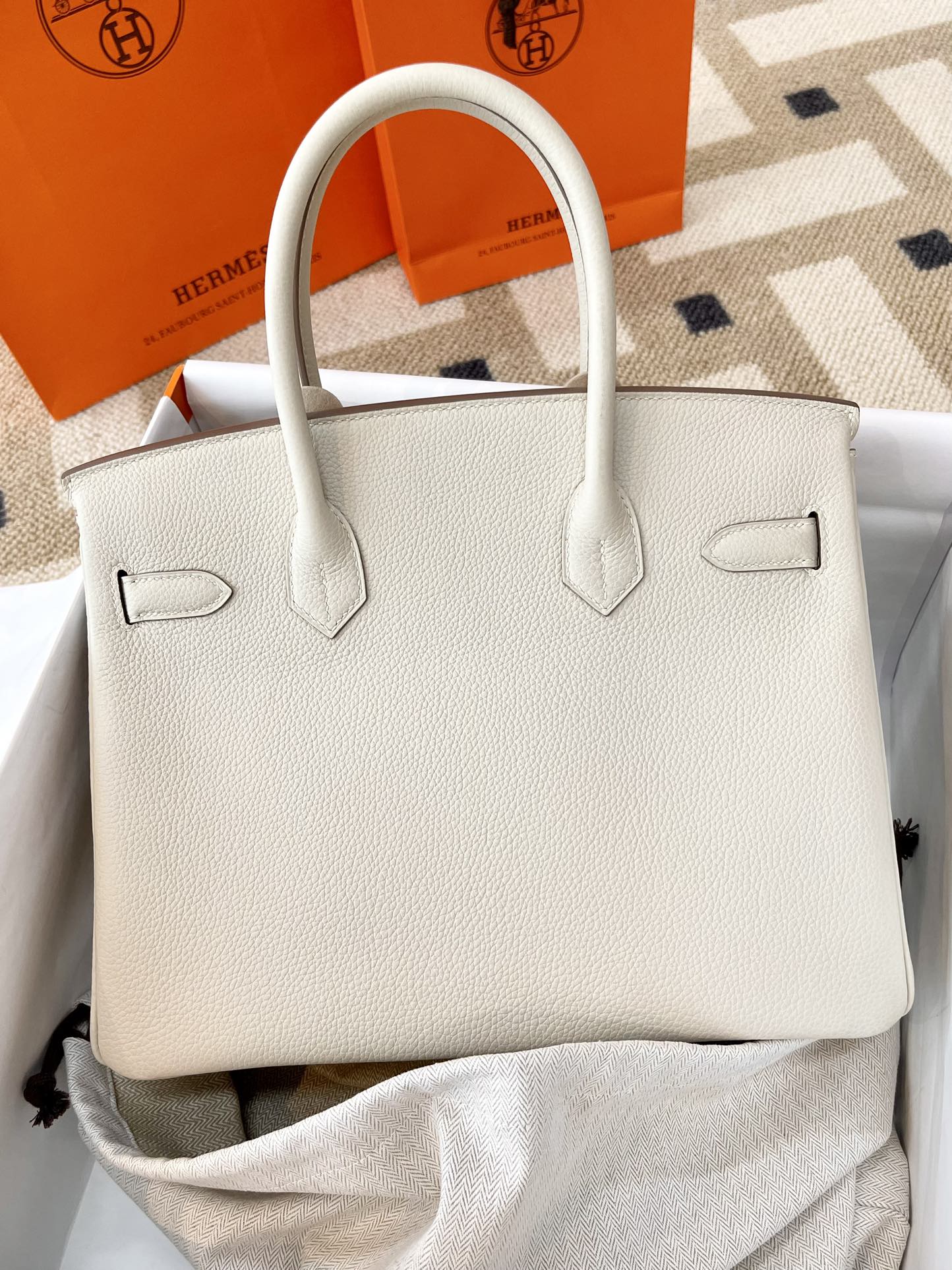 Hermes Birkin 30 Togo Milkshake White Silver Buckle