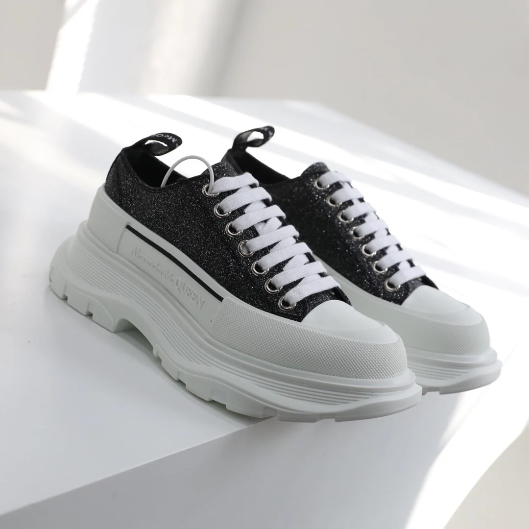 Кед на платформе McQueen - унисекс - розово-черный с блестками