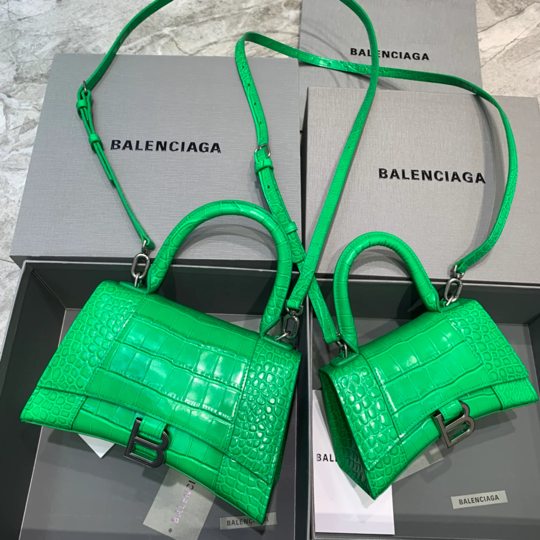 Сумка Balenciaga Hourglass - зеленая с крокодиловым принтом - 1 шт.