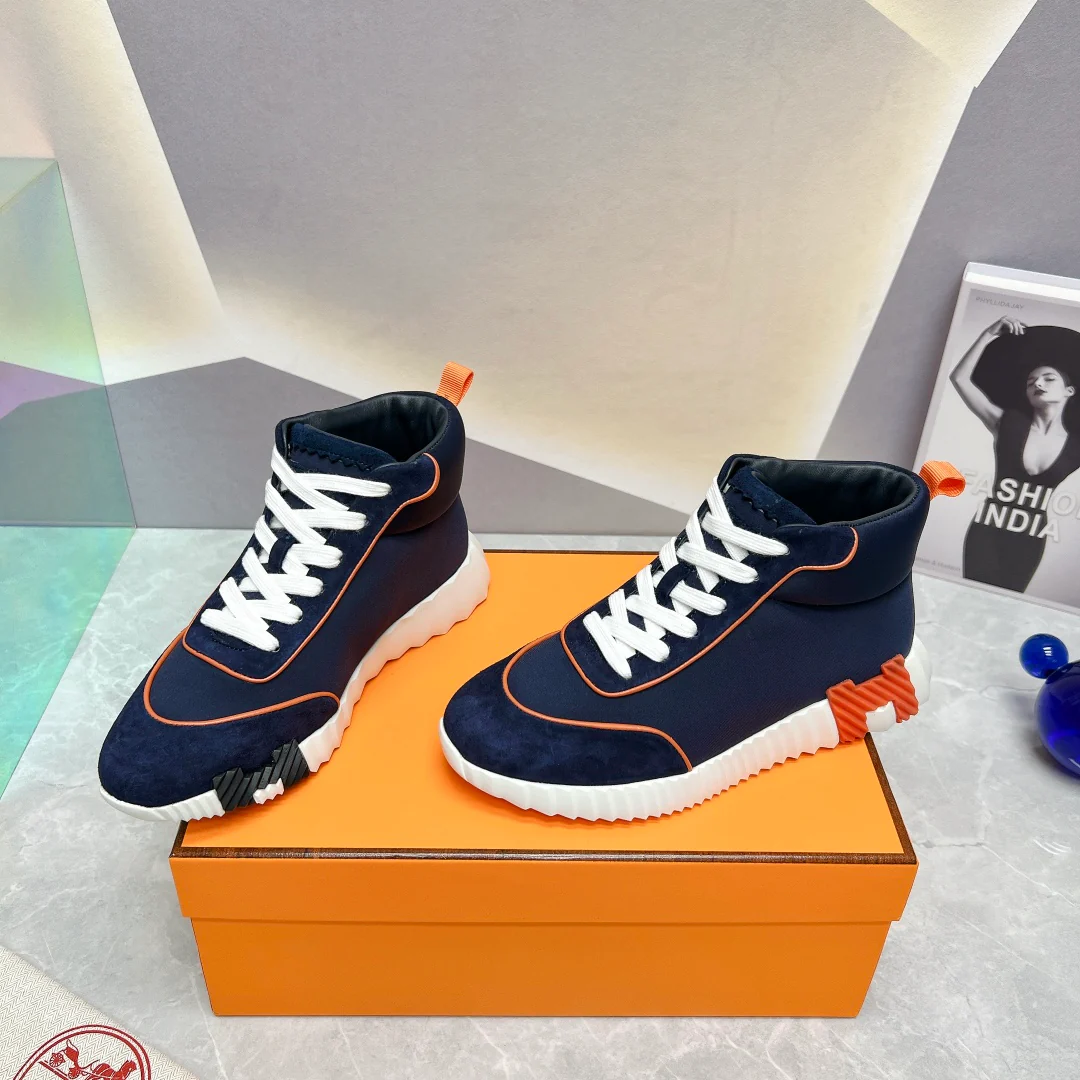 Новинка сезона весна/лето 2023 от Hermes - Высокие повседневные кроссовки - Унисекс - Черно-оранжевые