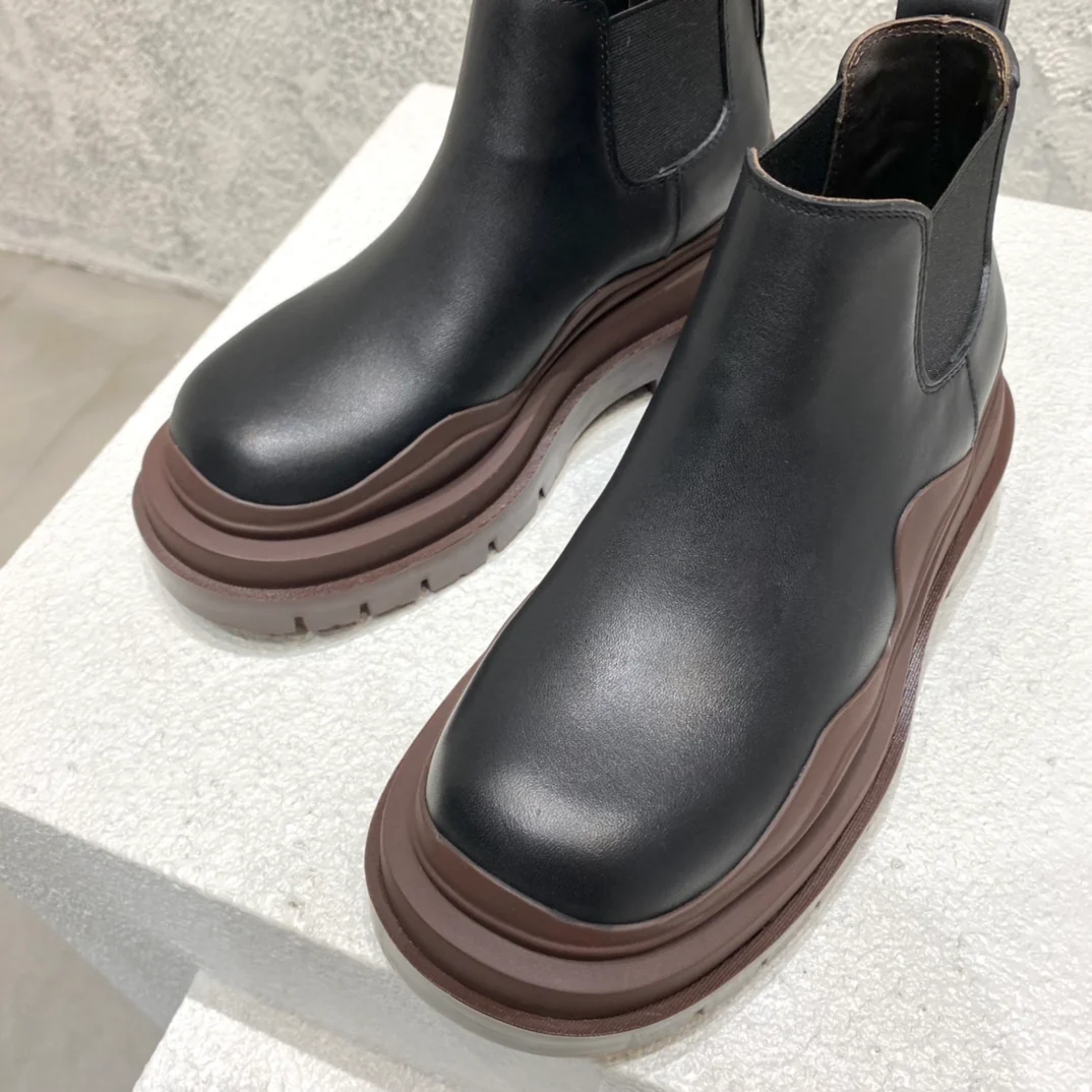 BV-22ss - Британские ретро-ботинки до щиколотки - Унисекс - Черные с коричневой подошвой