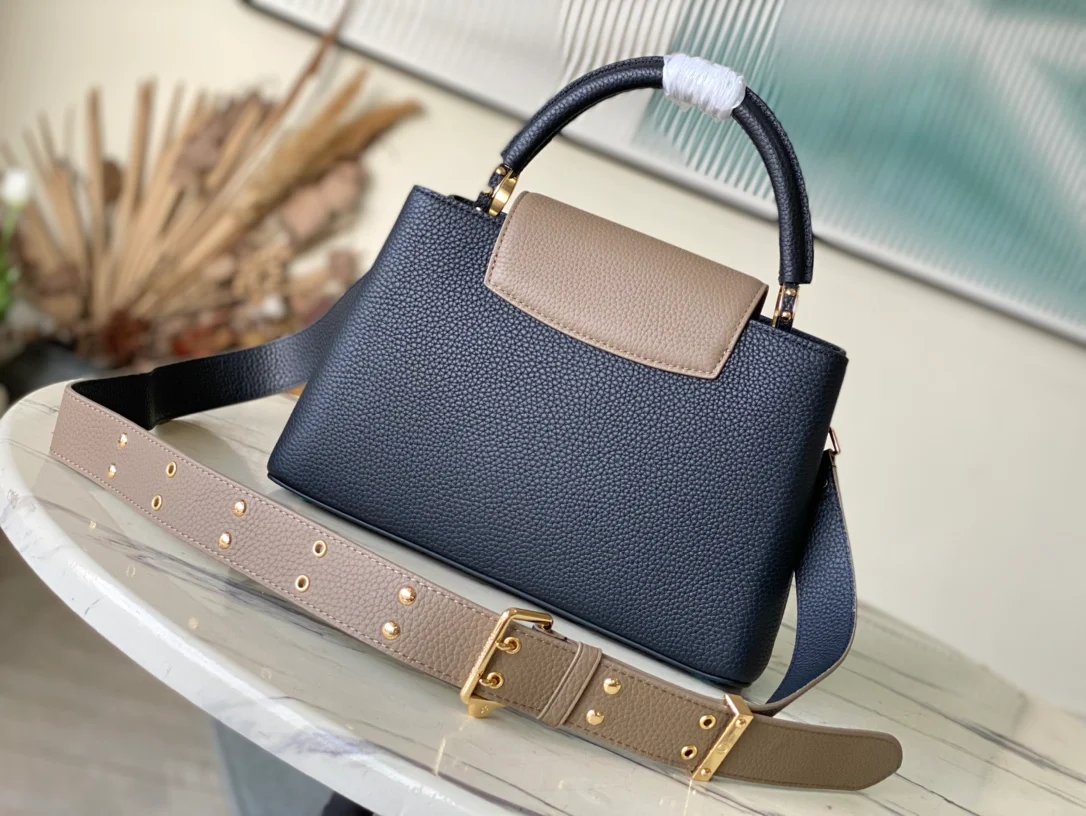 m22677-LV-capucines-Черные с заклепками в виде слоновьих лапок и серыми отверстиями для гвоздей-Средний размер