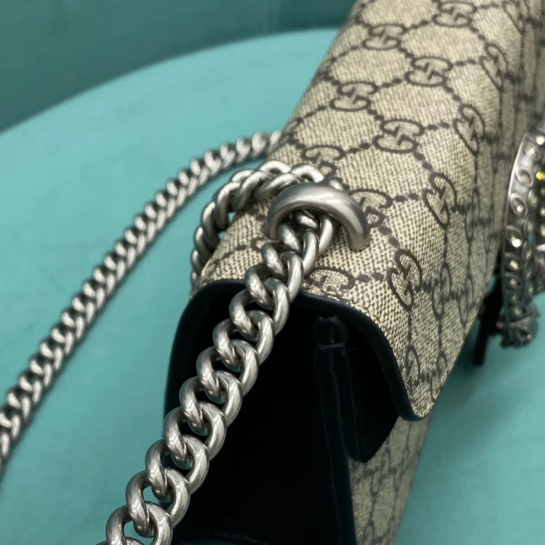 Сумка Gucci Dionysus - Монограммная канва, черная - 25 см x 7 см x 14 см