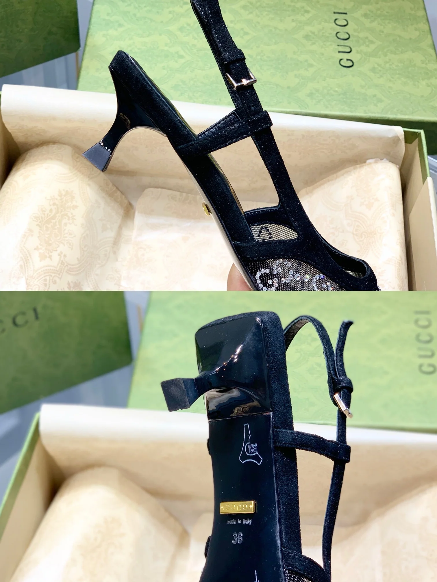 Босоножки Gucci на низком каблуке из сетчатой ??ткани