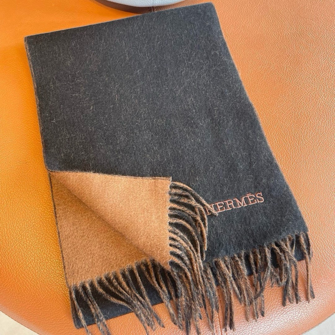 Двусторонний кашемировый шарф Hermes 2024 - 180-30 коричневый