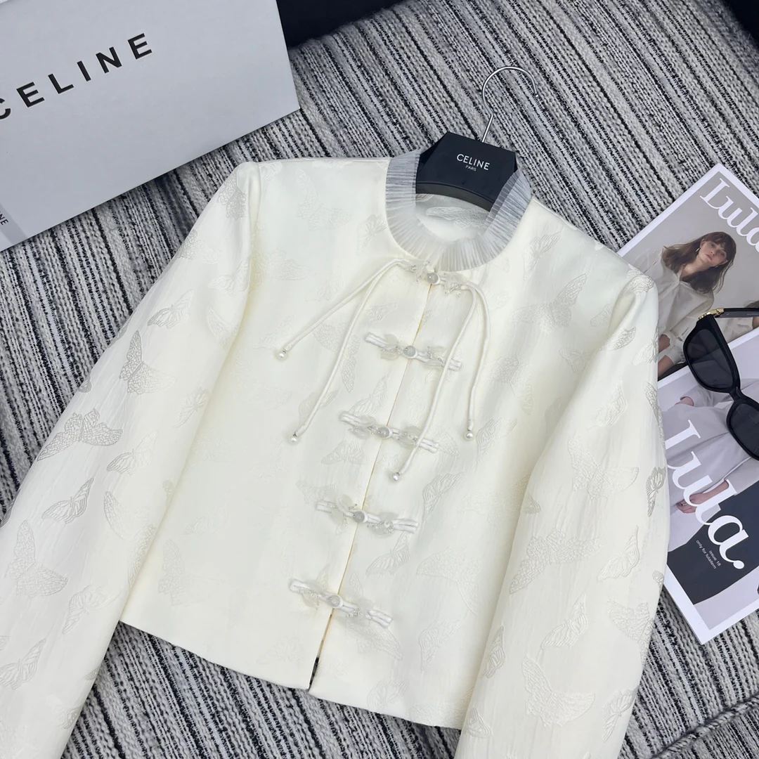 Celine - 2404 - Коллекция ранней весны 2024 года - Костюмный жакет из жаккардовой ткани в китайском стиле