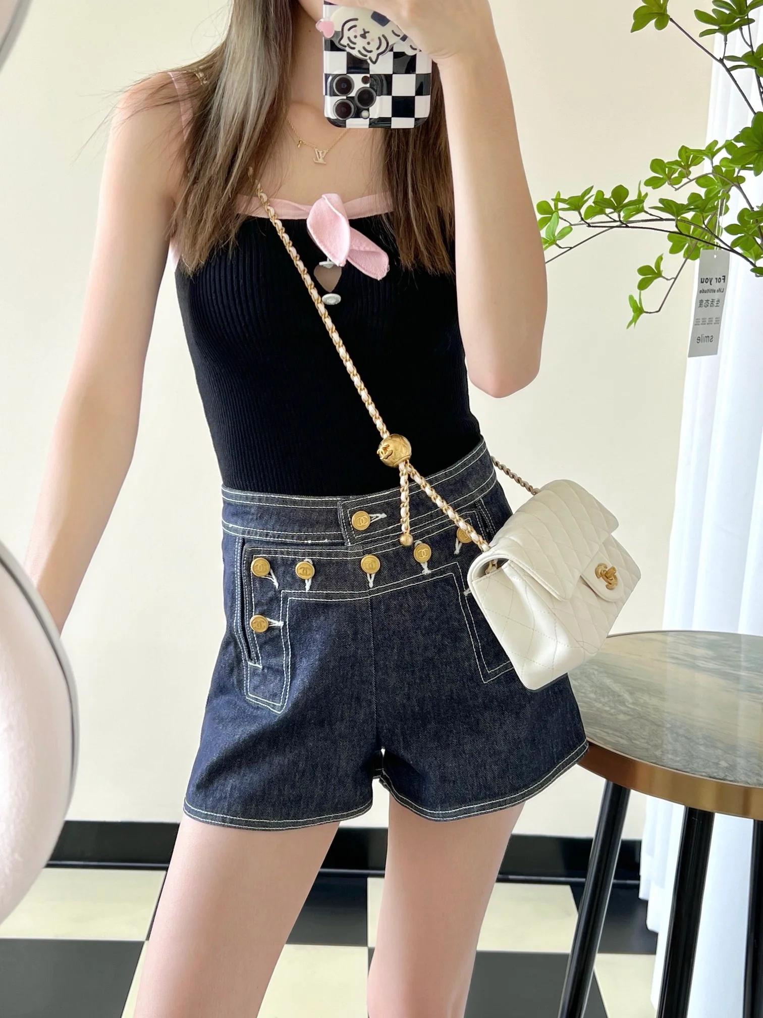 Мини-платье Chanel CF Gold Ball - белое