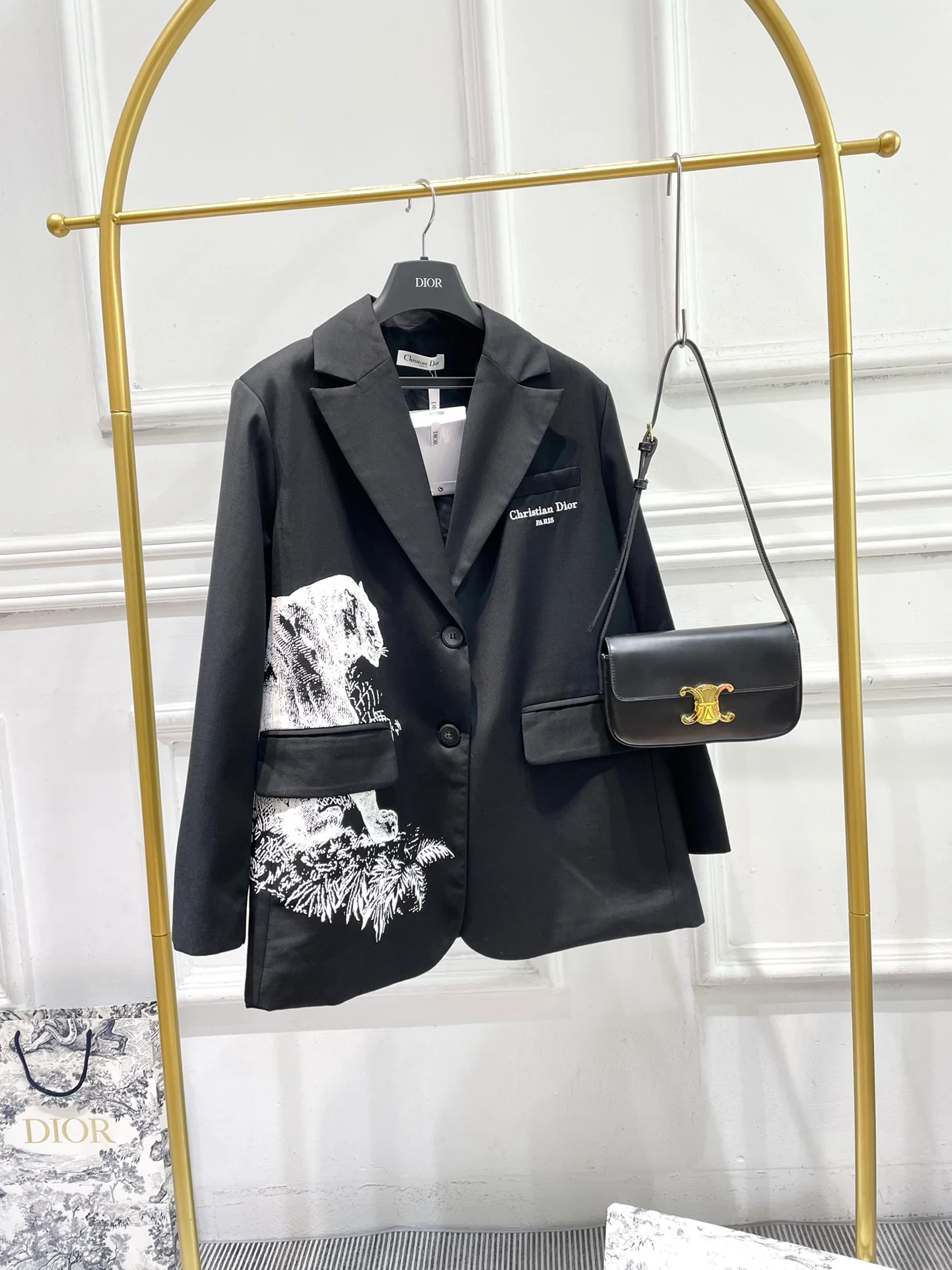 Блейзер Dior 2403 Zoo Collection с прямым принтом и леопардовым рисунком - черный