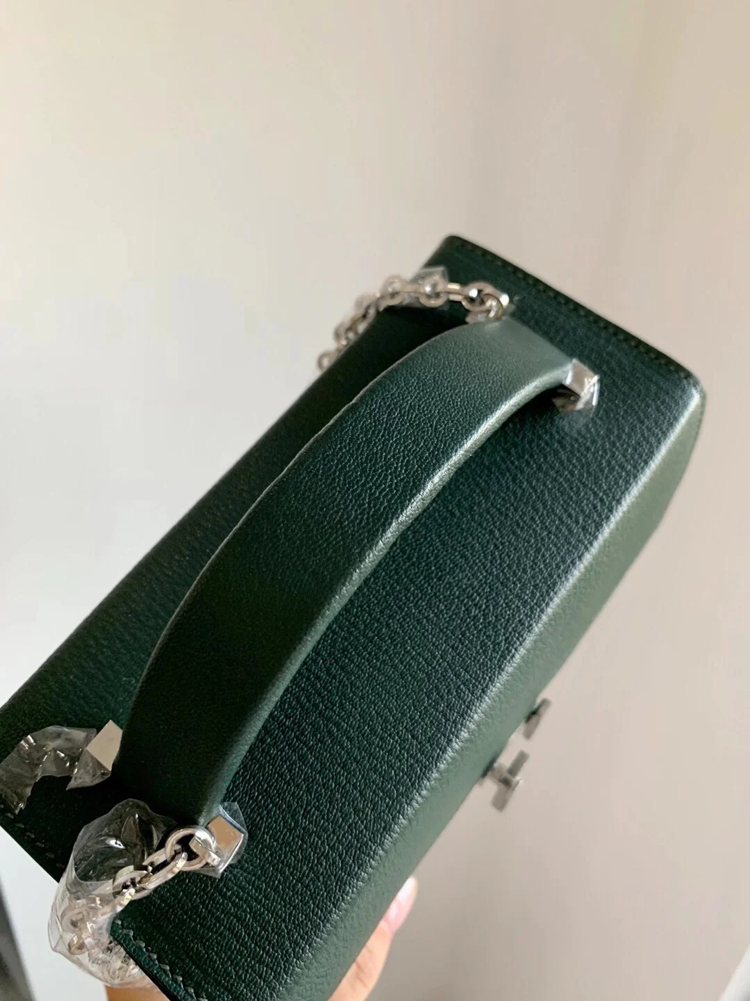 Hermes Cinhetic 24 Chevre Pine Green Silver Buckle