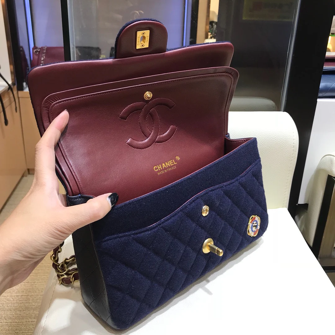 Chanel - Декоративный значок в морском стиле - Сумка CF - Синяя - 25 см