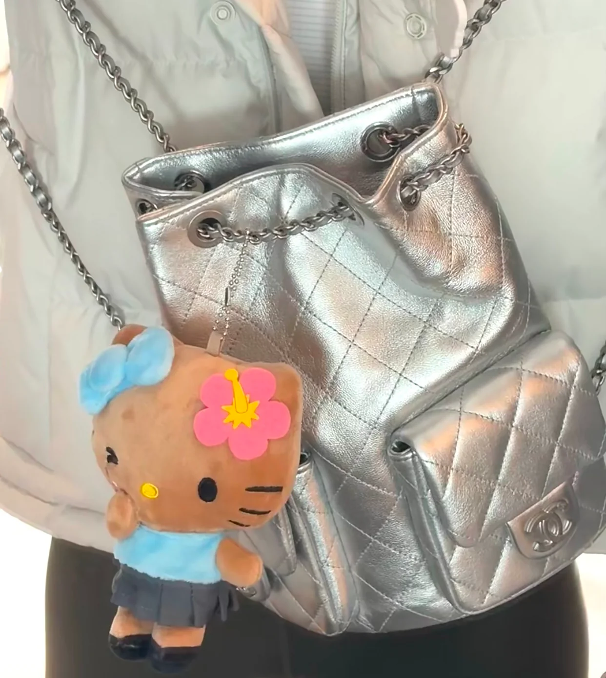 Рюкзак Chanel 25c на завязках - серебристый