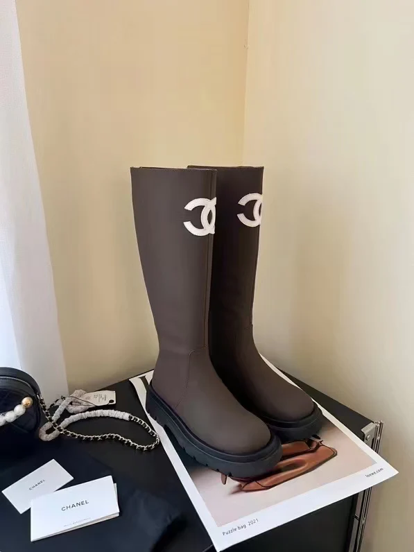 Chanel - Шерстяные сапоги для верховой езды - Коричневые