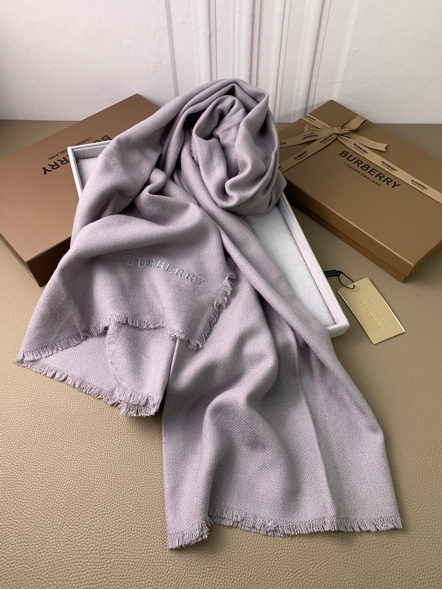 Однотонный шарф Burberry - 200 см - 85 см - 85 см - Кашемир - 15 см - Шелк - Серый