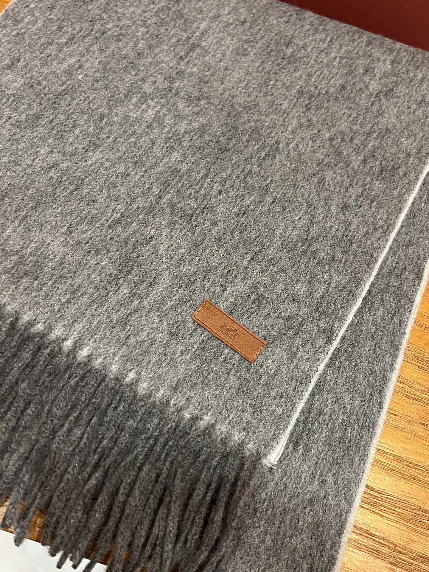 Двусторонний кашемировый шарф Hermes - 180-30 см - тонкий монгольский кашемир - светло-серый