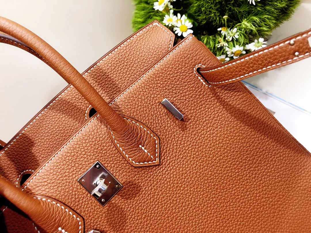 Hermes Birkin 25 Togo Gold Brown Silver Buckle