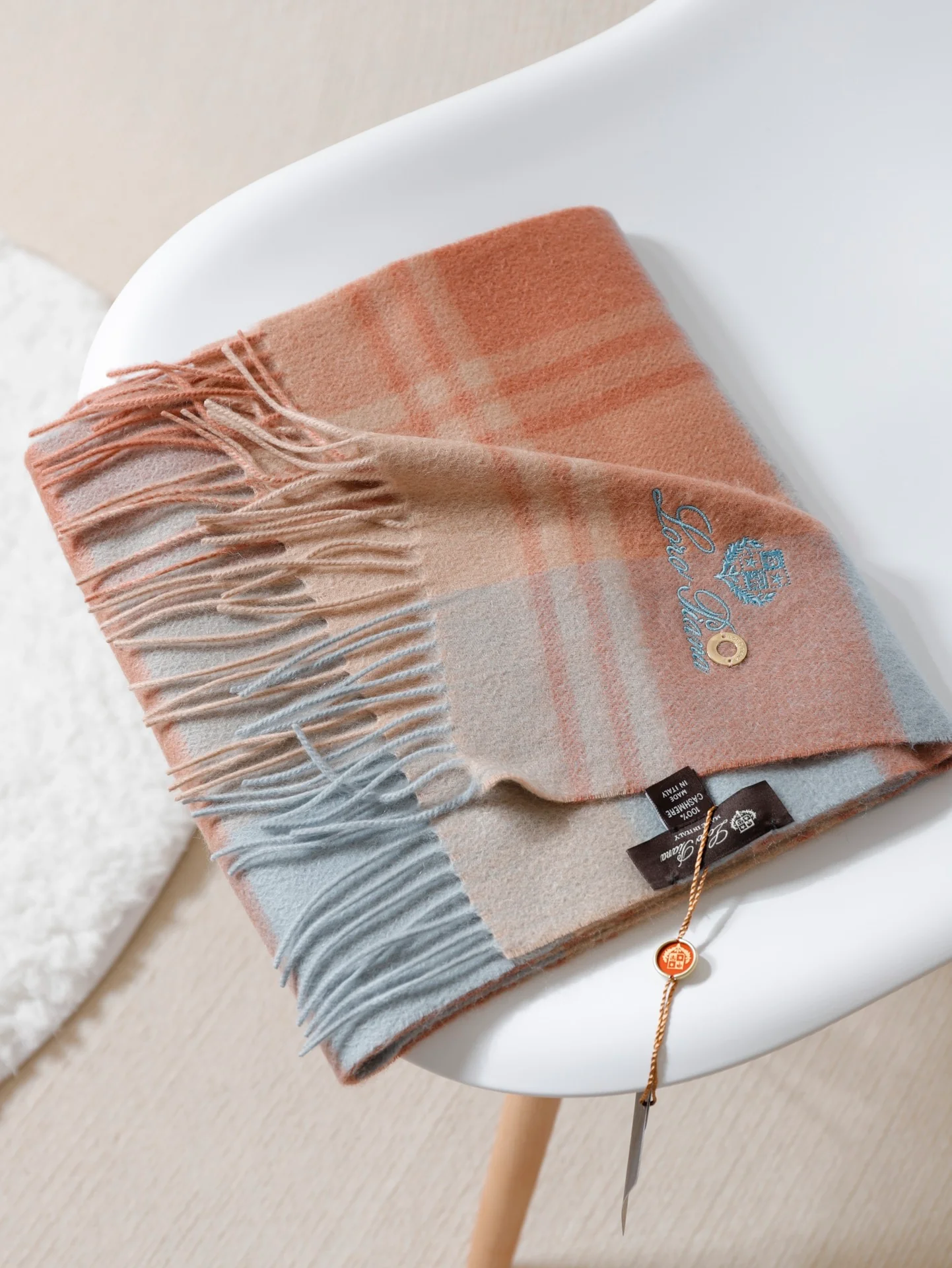 Классический кашемировый шарф Loro Piana с волнистым узором и цветовыми блоками - 100% высококачественный кашемир - 180 см - 30 см - 1