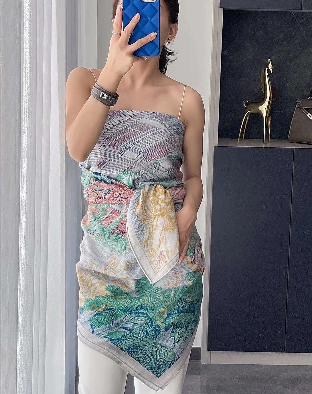 Hermes - Премиальный двусторонний квадратный шарф - 140 см - 70% кашемир - 30% шелк