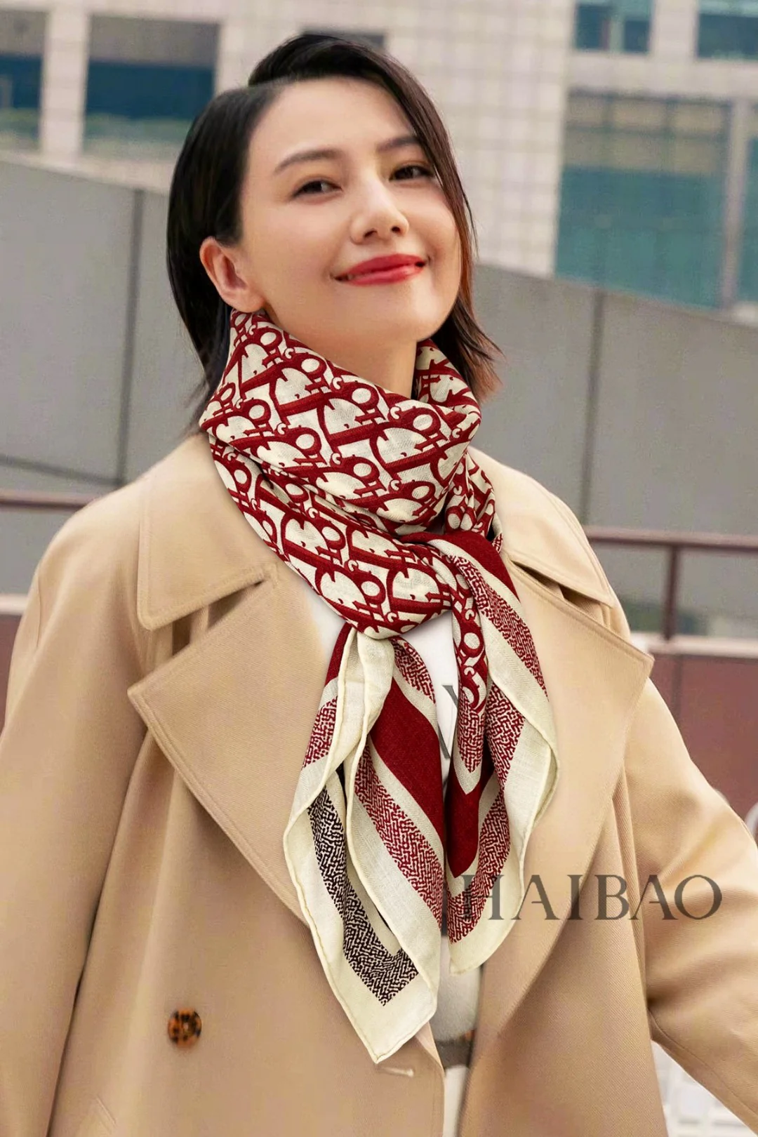 Двусторонний кашемировый квадратный шарф Dior с монограммой - 140 см - красный