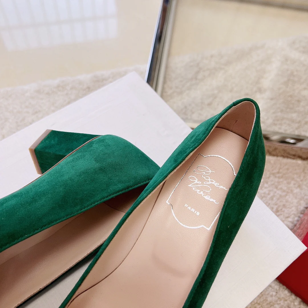 Туфли RV - Туфли на массивном каблуке с перламутровым рисунком в виде облаков - Зеленые - 4-5 см