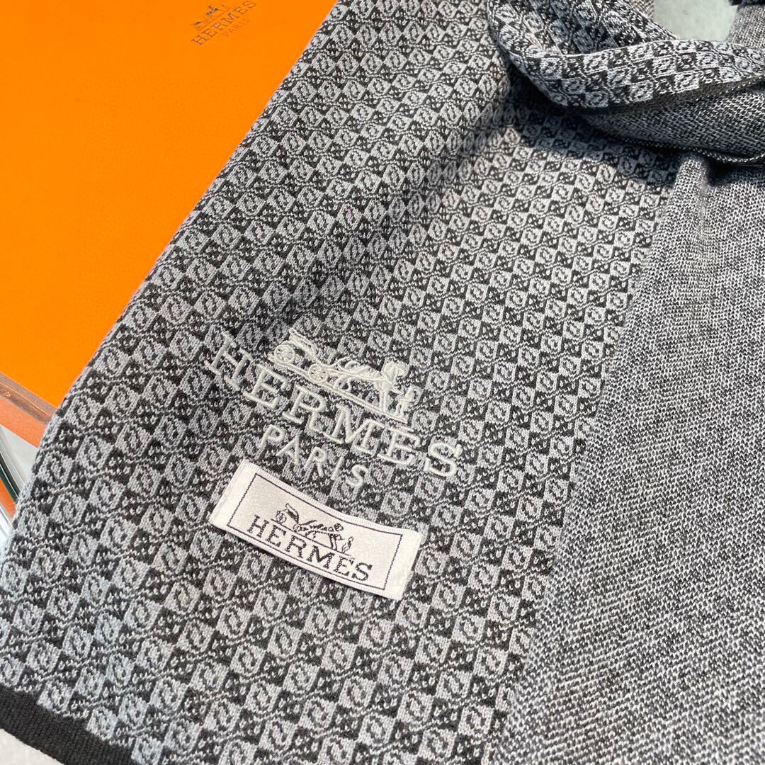 Классический шарф Hermes с изображением лошади - 180 см - 32 см - 100 см - Импортный вязаный кашемир