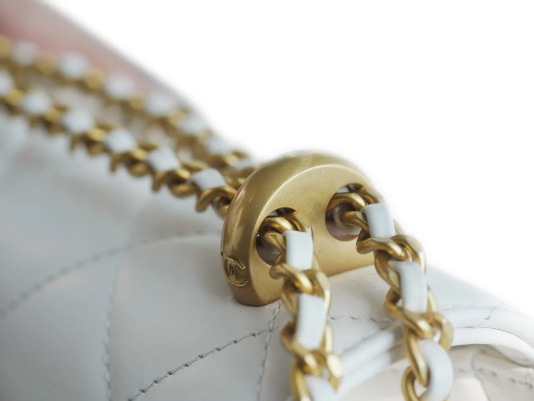 Chanel 24c Double Gold Ball CF Mini 19 White