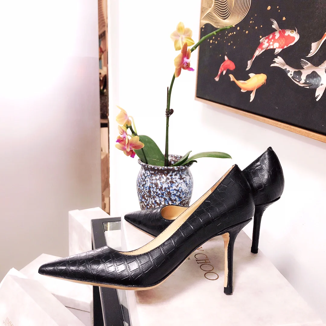 Jimmy - Туфли на высоком каблуке необычной формы - Каменный узор - Черные