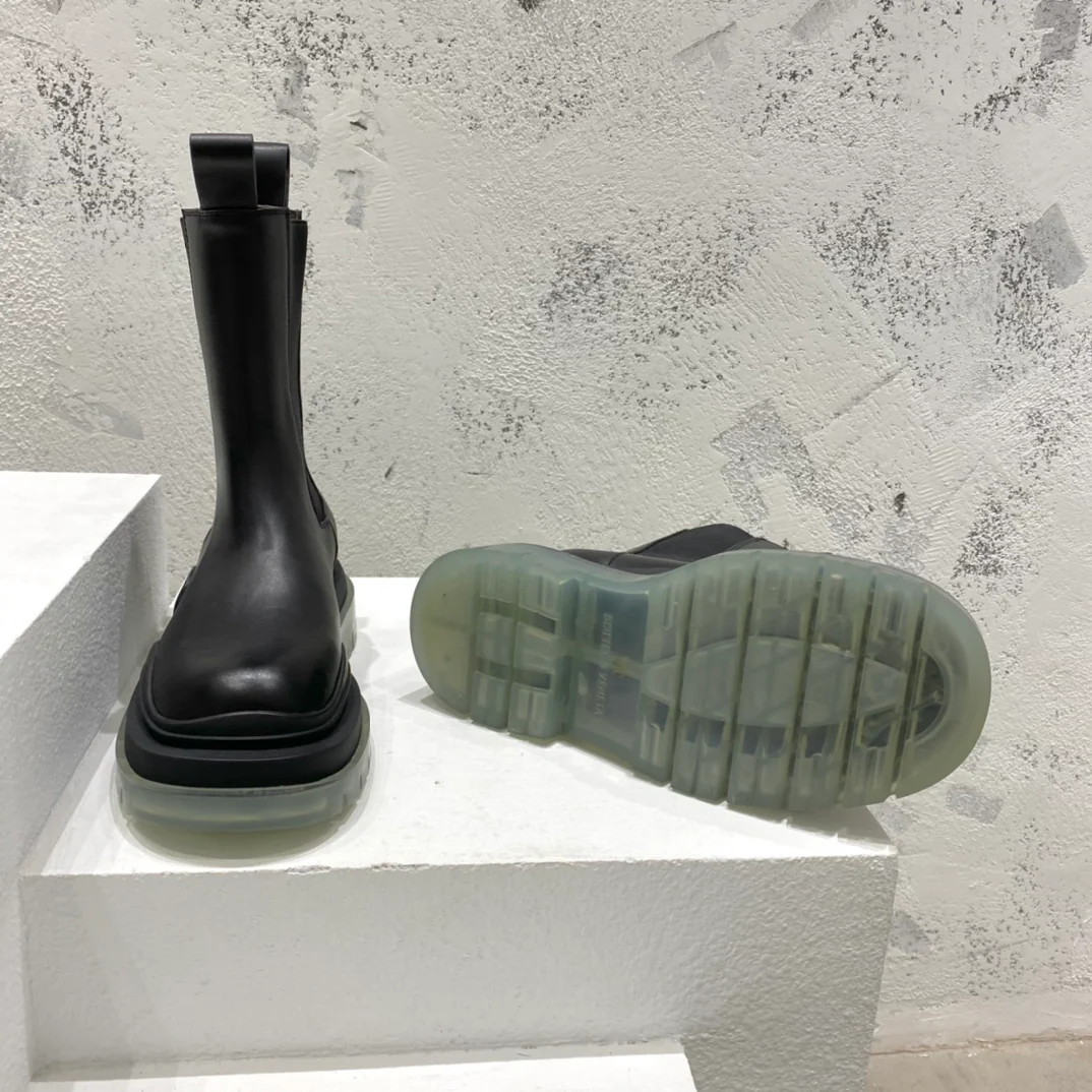 BV-22ss - Британские ретро-сапоги до середины икры - Унисекс - Черная прозрачная подошва