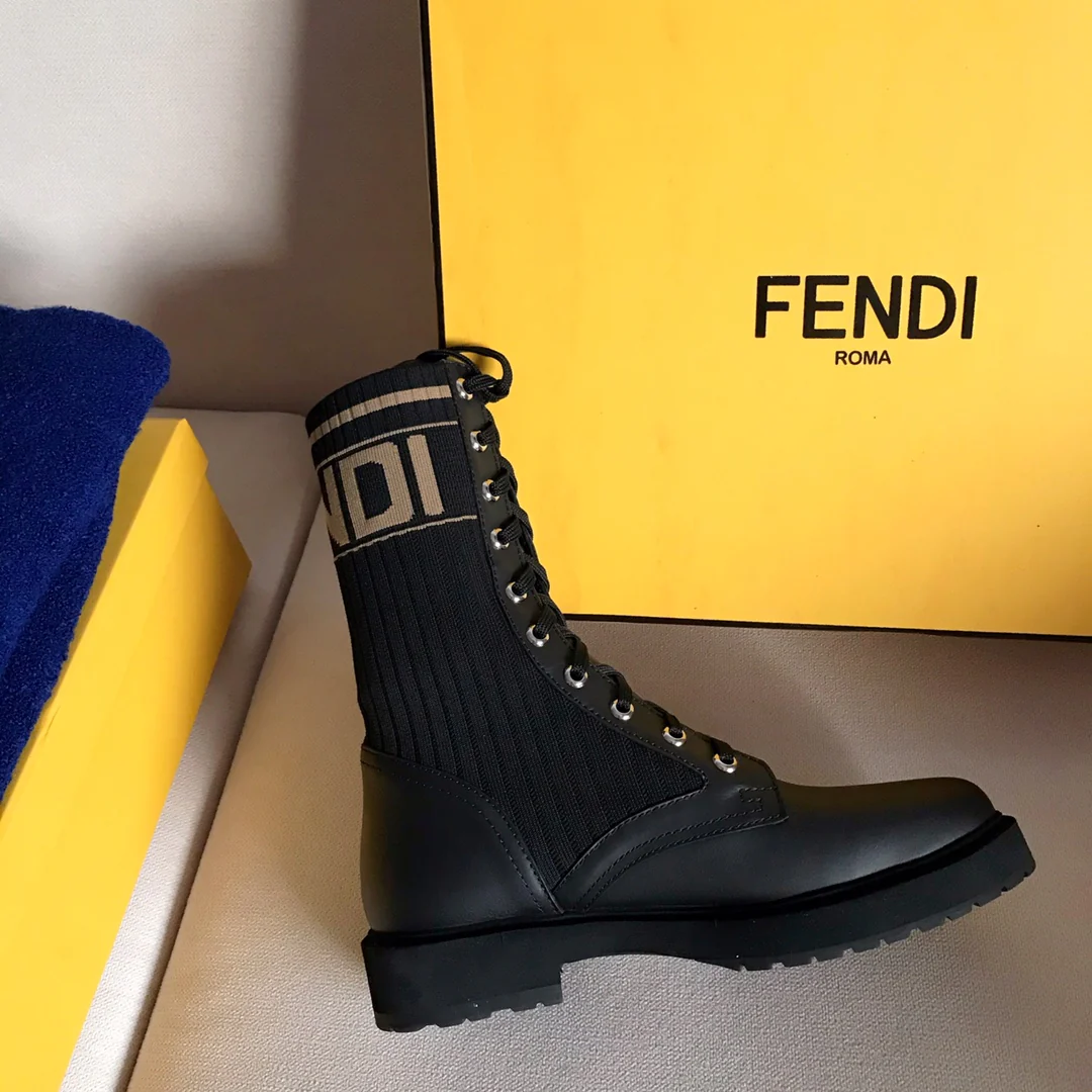 Fendi - Ботинки-носки до середины икры - Черные