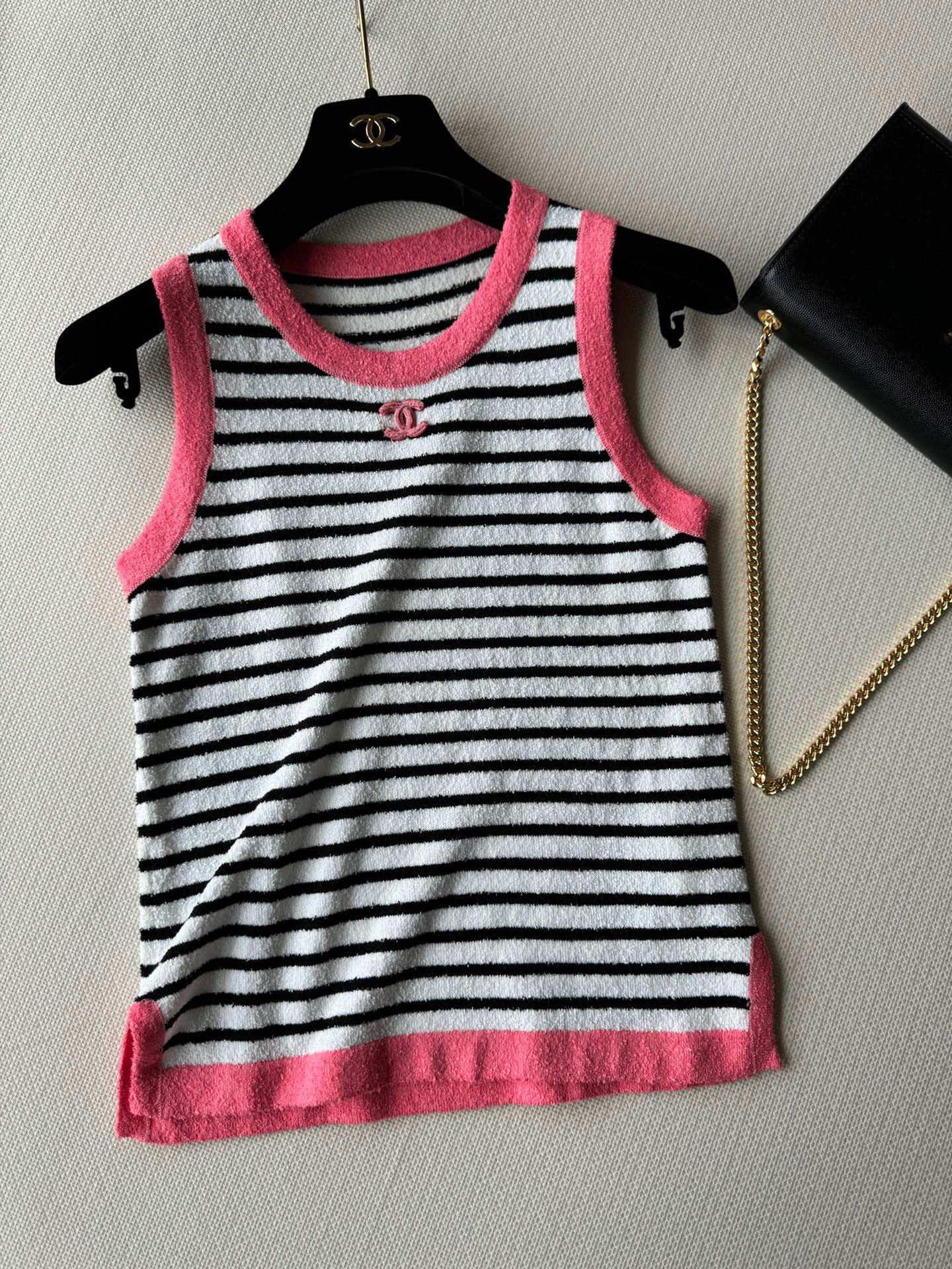 Жилет в стиле Chanel - 2403 - Новый полосатый жилет - Розовый