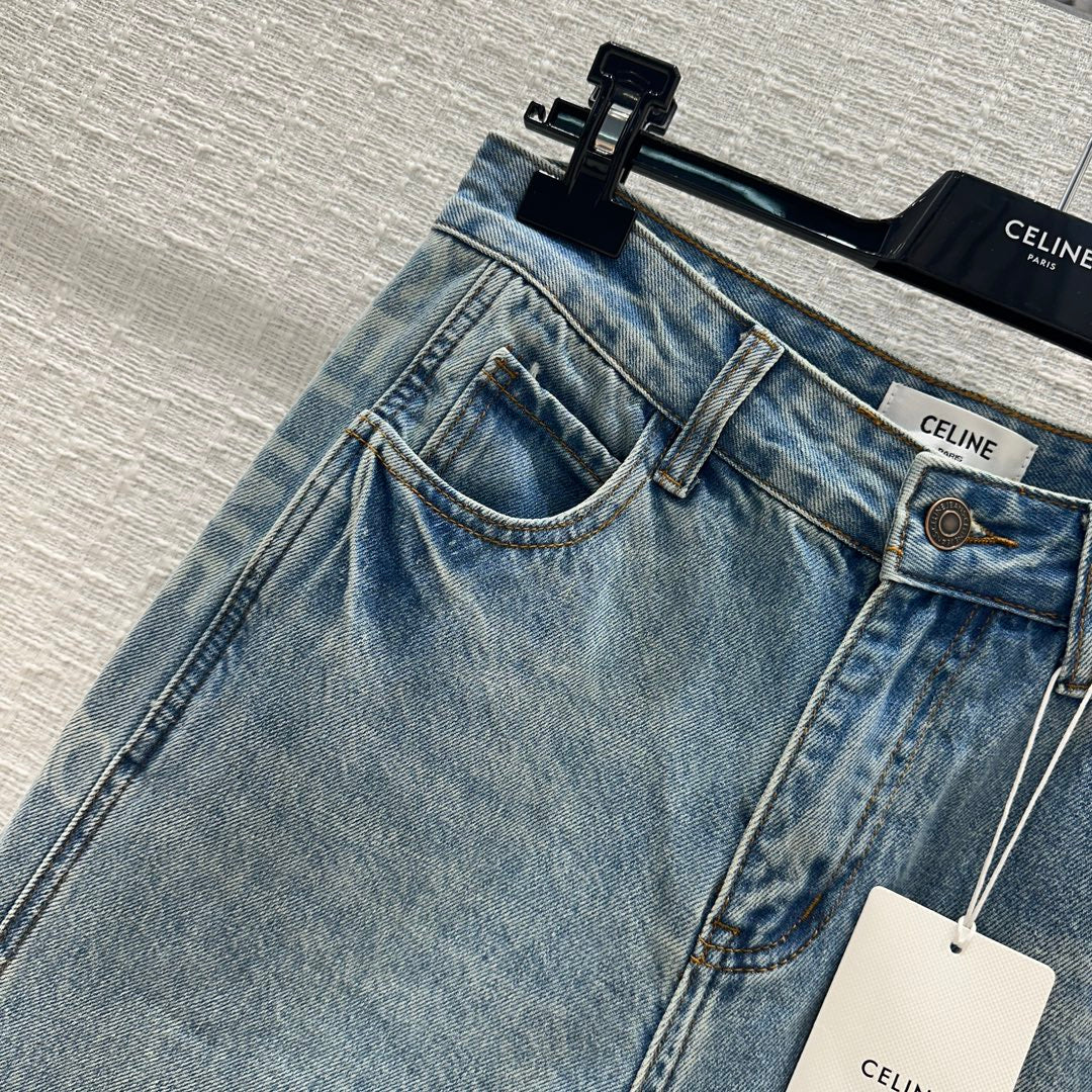 Celine 2403-24 Новинка ранней весны: джинсы прямого кроя с боковым принтом