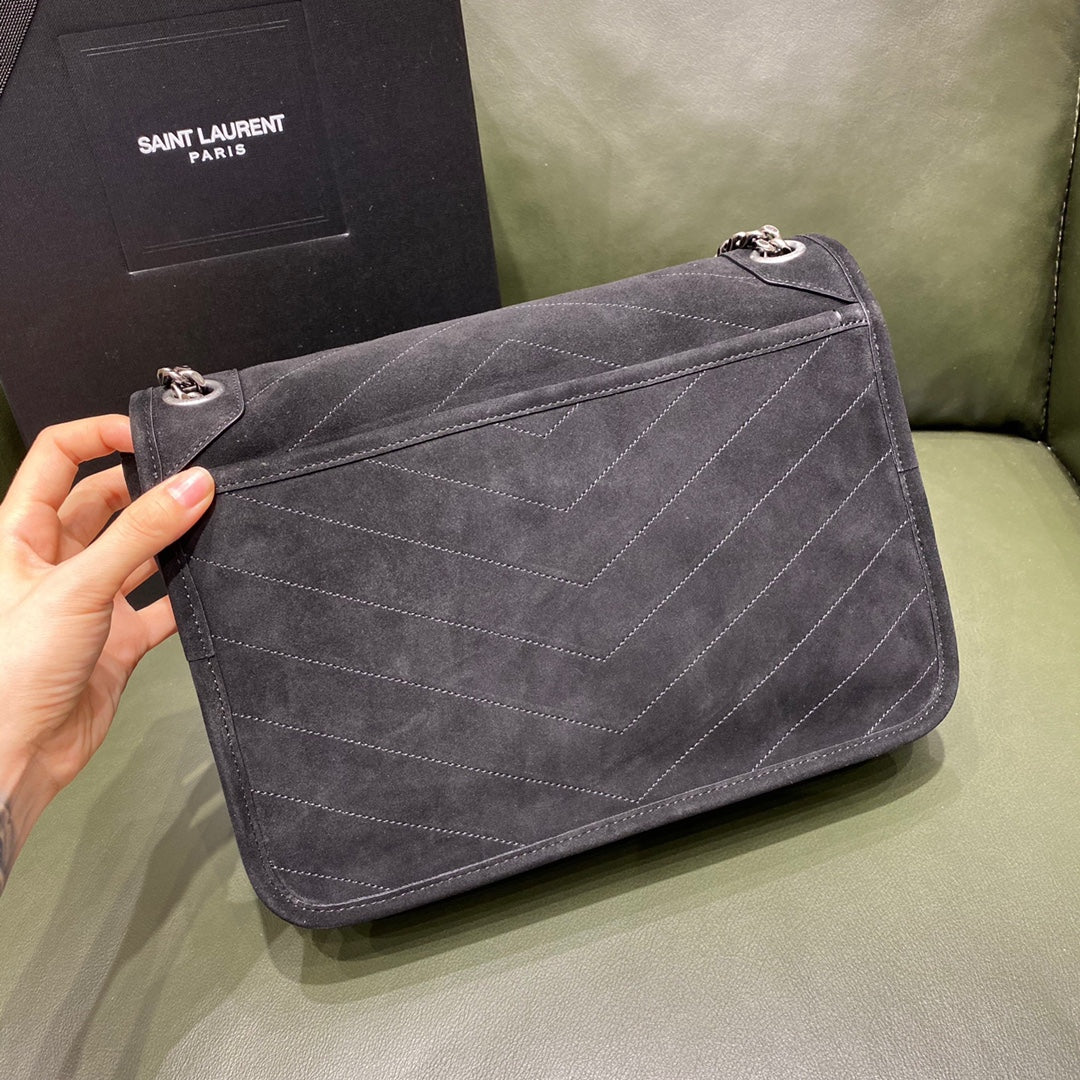 Сумка-мессенджер YSL-niki из кашемировой замши серого цвета, 28 см.