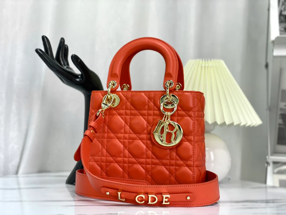 Dior-lady-dior-myabc-lamb leather orange-red gold buckle-small