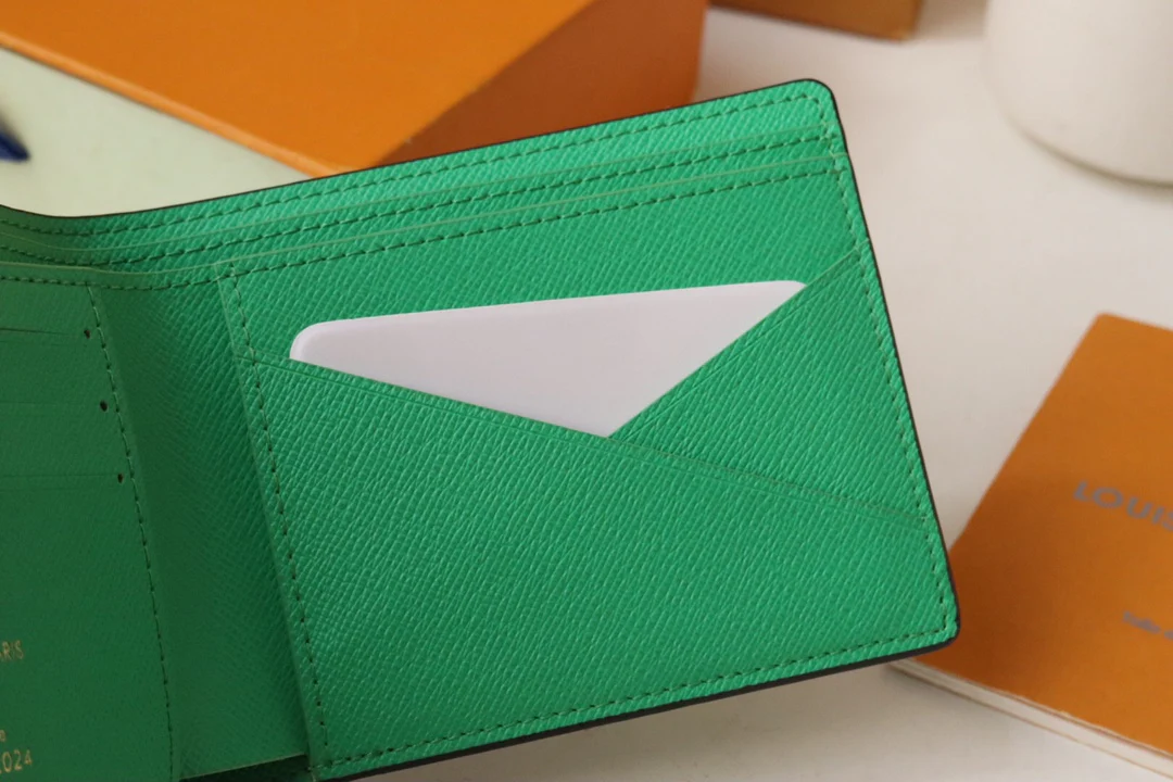 LV-m40452-Осенне-зимний новый короткий кошелек-зеленый в клетку