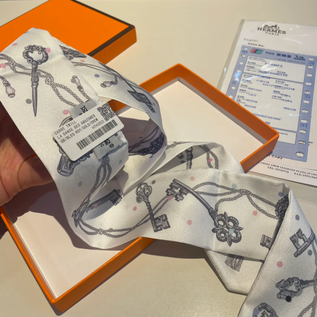 Шарф-слип Hermes Twilly Polka Dot Key - 5-86 см, 100% шелковый твил, двусторонний