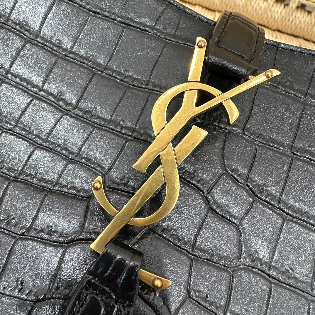 Кожаная сумка через плечо YSL-le-5-a-7 - крокодиловая кожа, черная