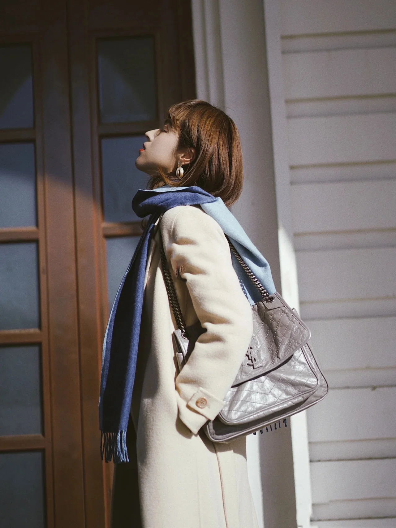 Шарф Lolwei с кисточками, однотонный, 90 г, австралийская шерсть, 10 г, кашемир, синий.