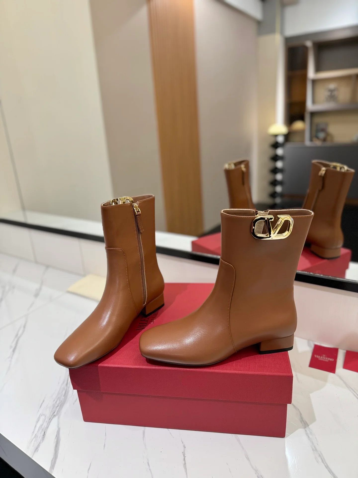 Ботильоны Valentino 2024 из кожи - Кофейно-коричневый - 1