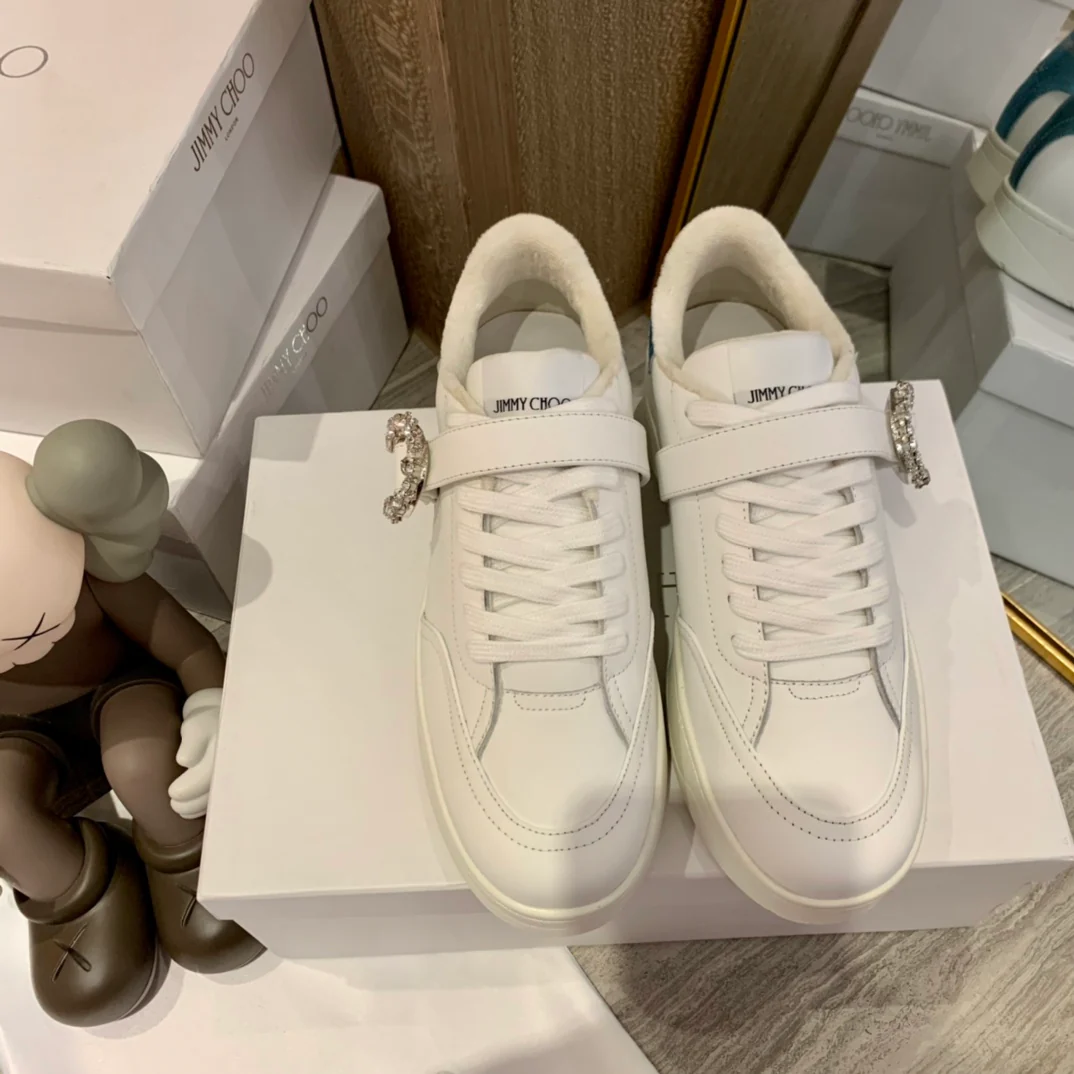 Кроссовки Jimmy Rhinestone Buckle White Sneakers Series - Облегающая обувь - 1