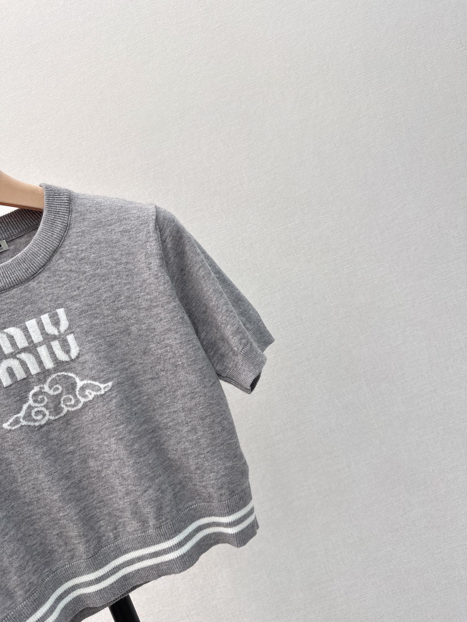 Miu Miu - 2404 - Новинка сезона весна/лето: Классический пуловер с круглым вырезом - Плиссированная юбка - Серый