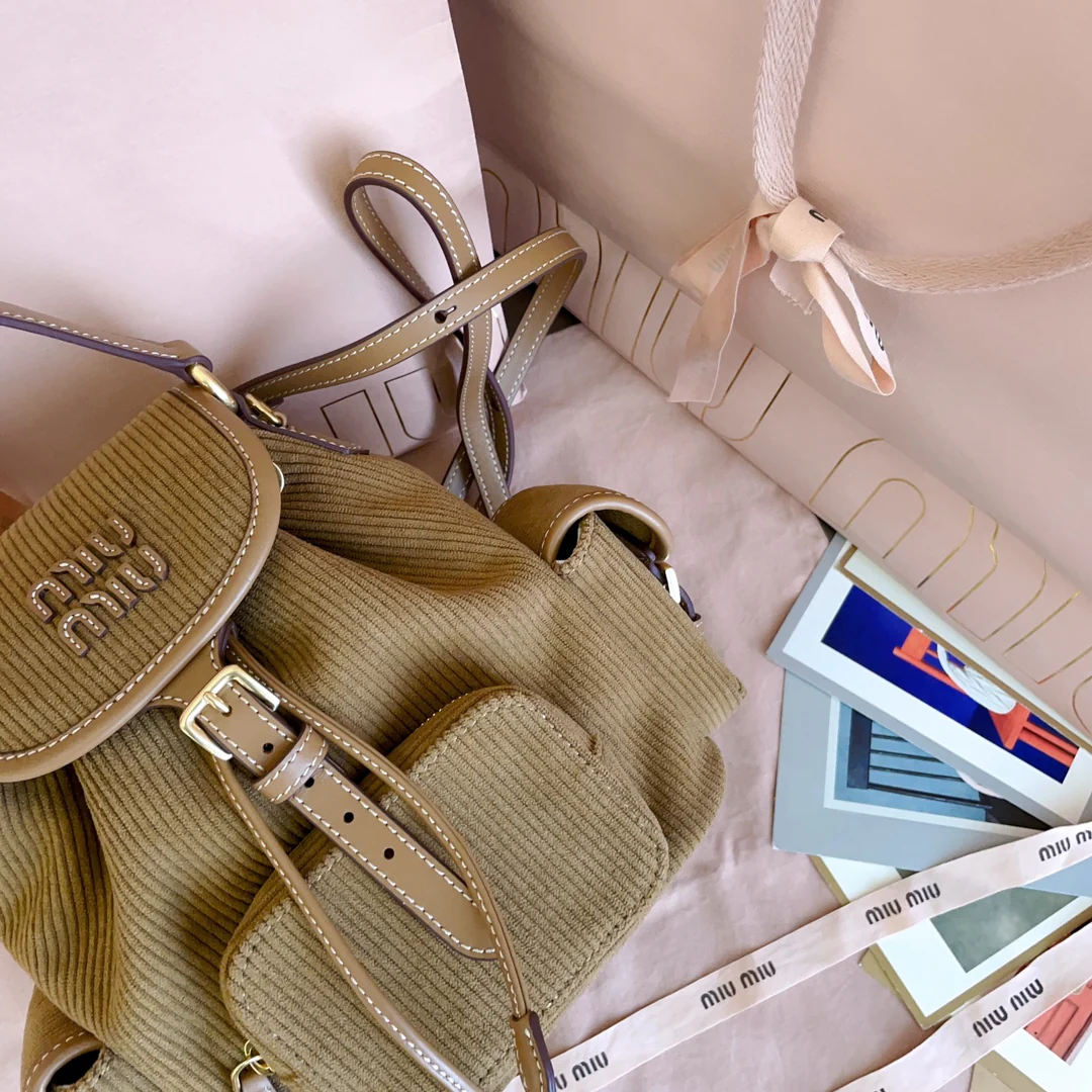 Рюкзак Miu Miu-5bz043 из вельвета - коричневый