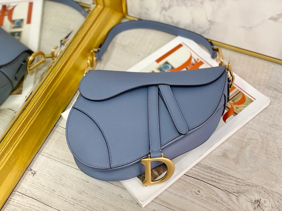 Сумка Dior Saddle Bag - с принтом пальм - большая, темно-синяя - 25 см