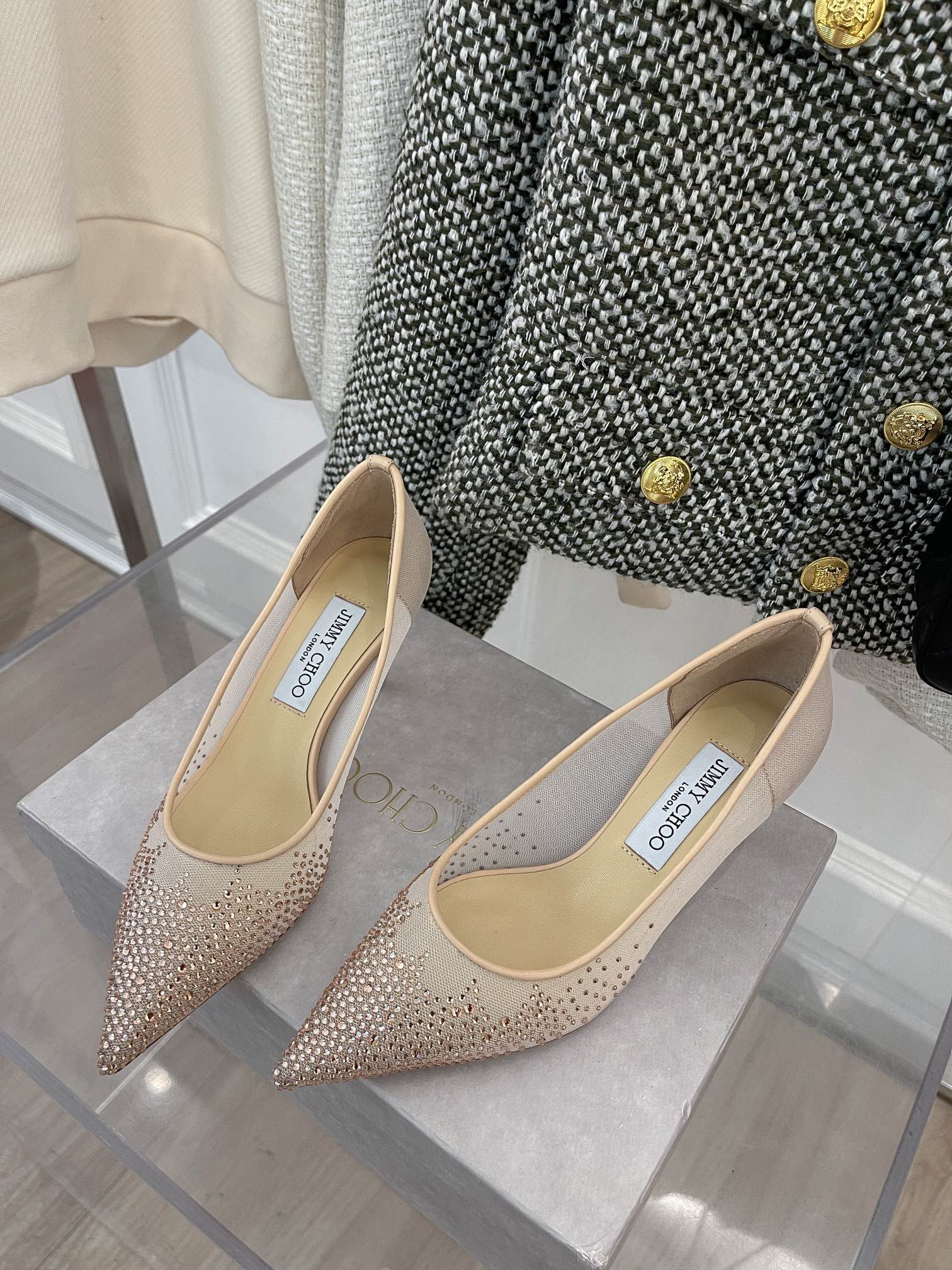 Jimmy - Туфли на высоком каблуке с сетчатой ??отделкой и стразами