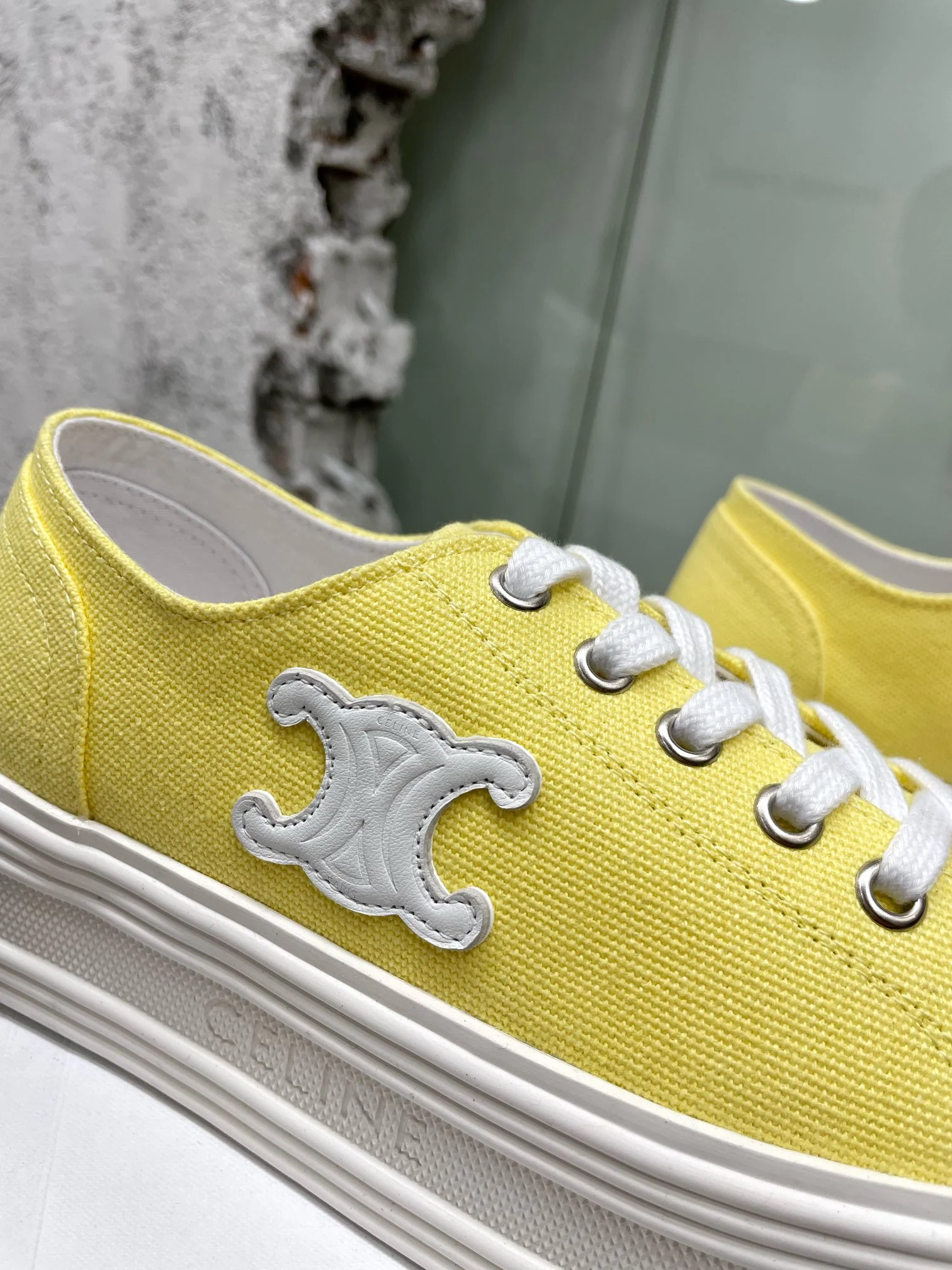 Celine - Желтые парусиновые туфли на платформе