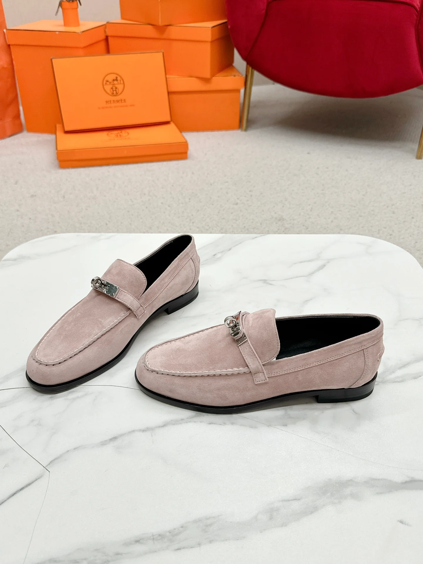 Лоферы Hermes 2024 - розовые