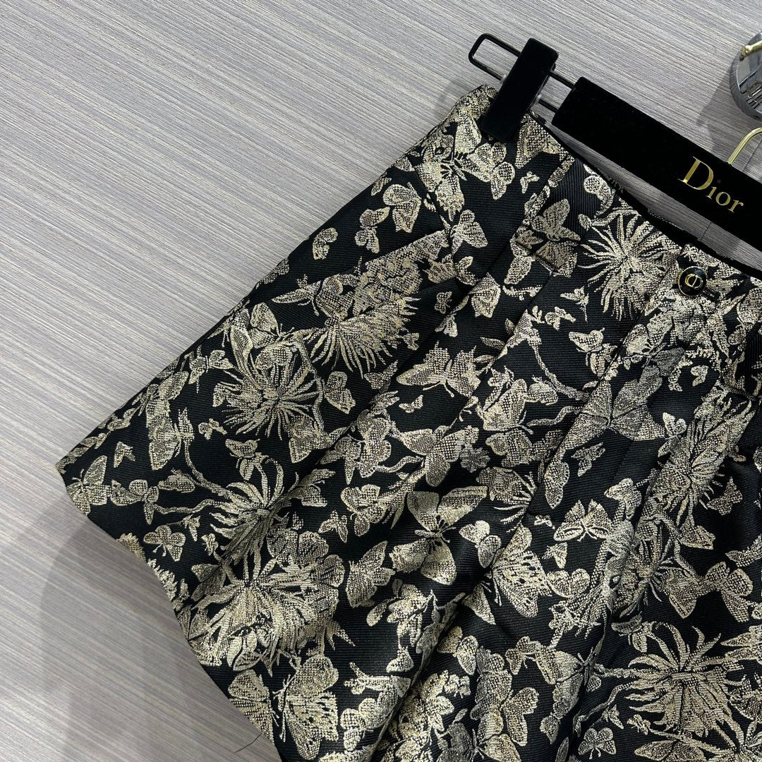 Шорты Dior 2403-24 Early Spring Resort Classic с высокой талией и цветочным узором в виде бабочек - черные