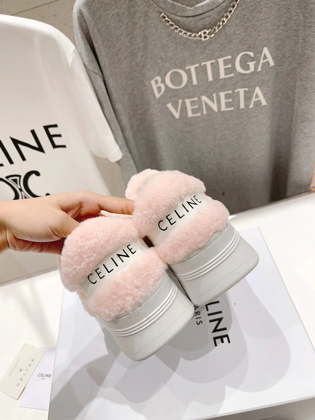 Кроссовки на платформе Celine - розовые