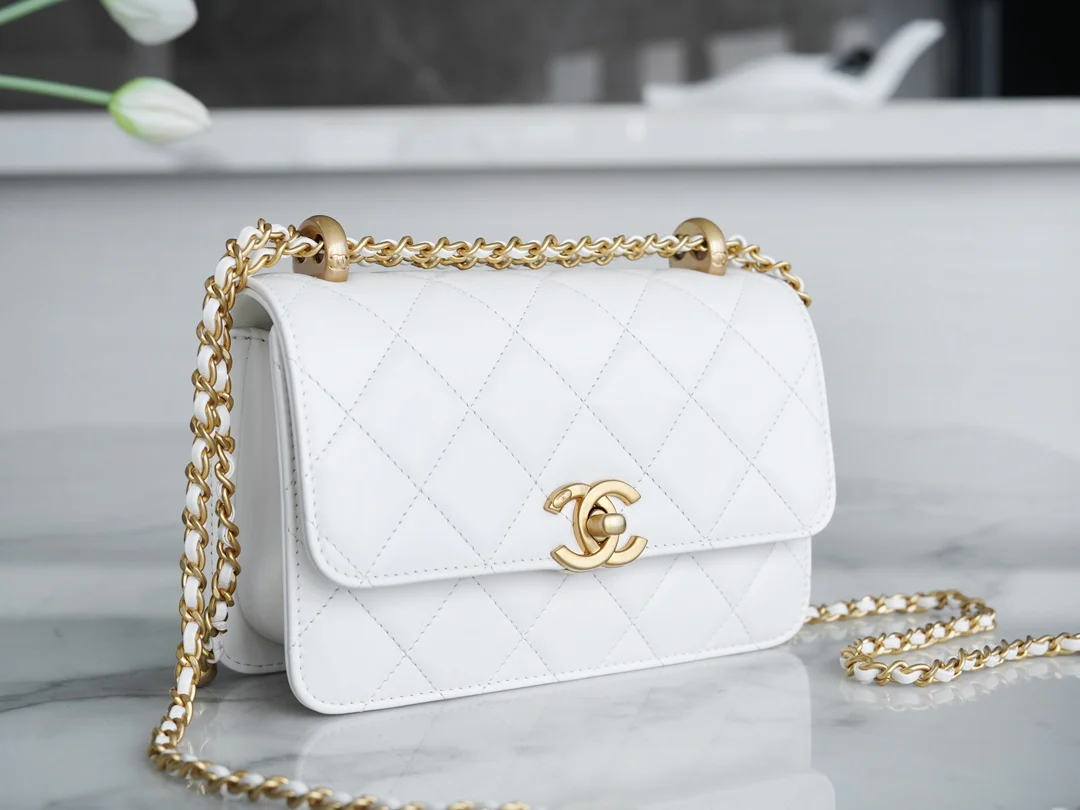 Chanel 24c Double Gold Ball CF Mini 19 White