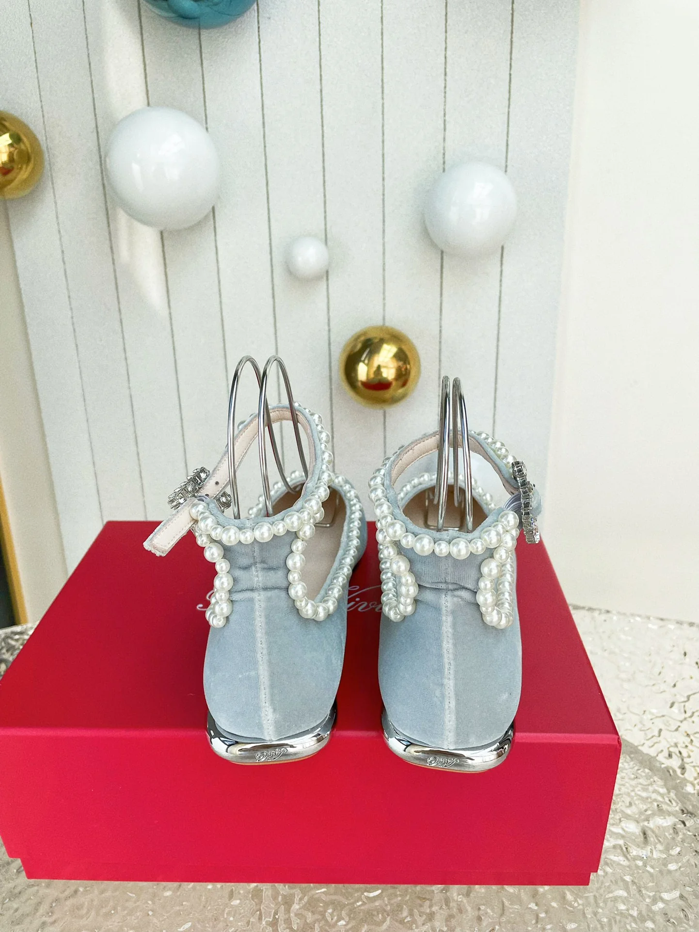 Туфли RV - балетки с жемчужной отделкой, 2024 год - синие