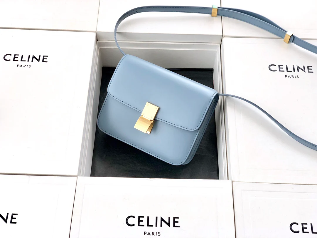 Сумка Celine Box-Tteen из полированной телячьей кожи - аквамарин - 1